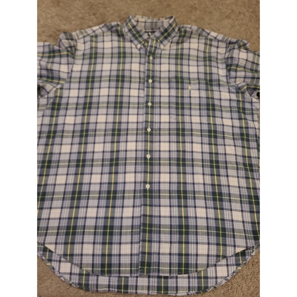 VTG Polo Ralph Lauren The Big Oxford Shirt Mens Large Plaid w/ PONY POCKET